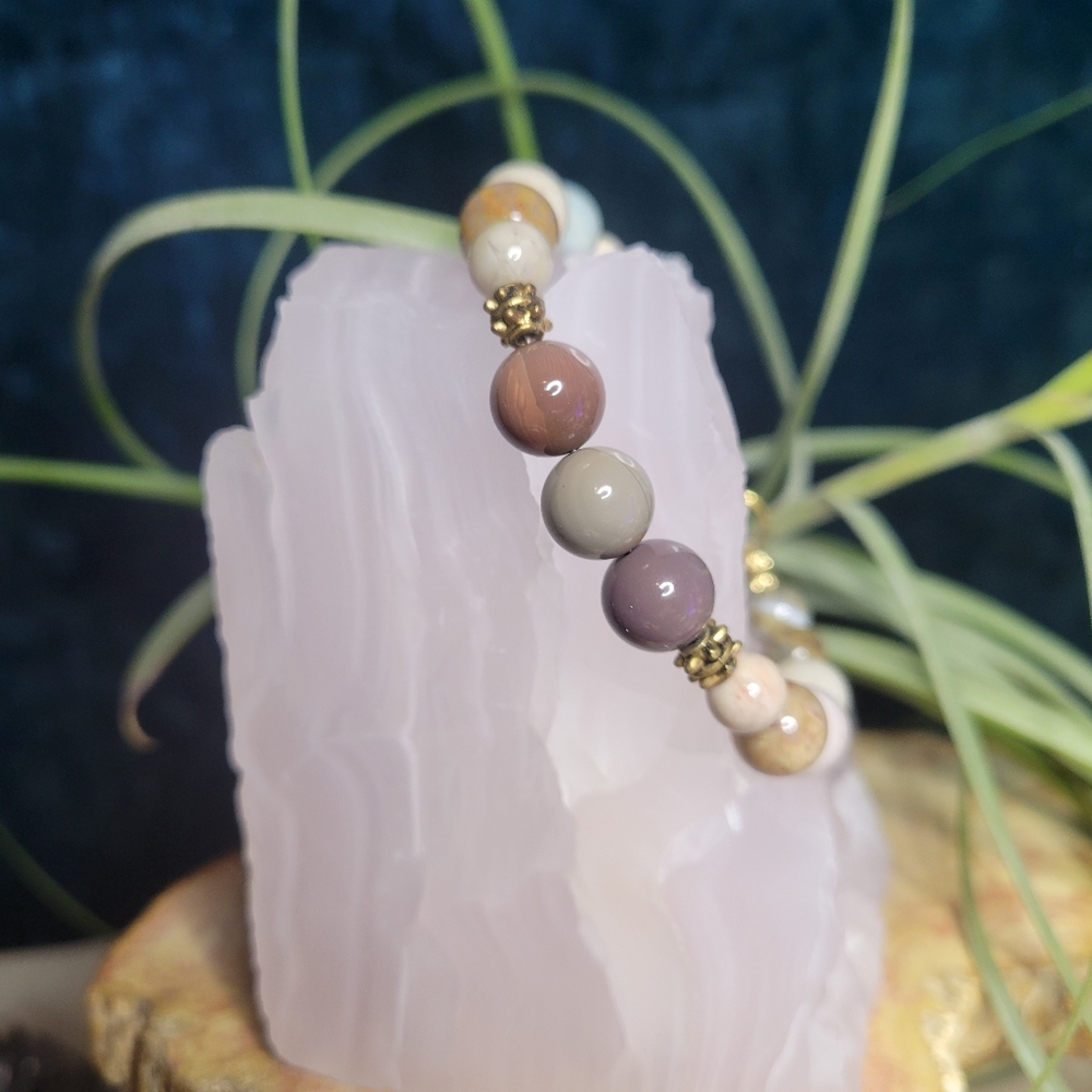 Handmade HQ Alashan Agate Crystal Beaded Bracelet | 9mm & 7mm | Gift